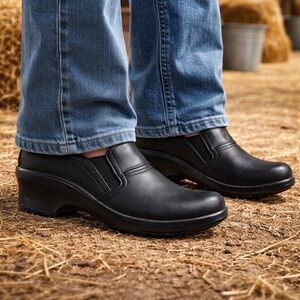 Ariat Black Leather Slip-On Clogs Work Shoes US 9 EUR 40
